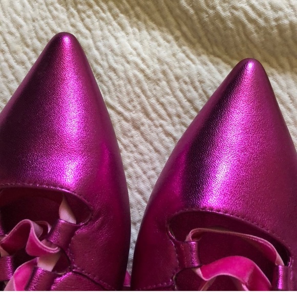 Free People Silent D Charly Lace Up Flats size 38 Fuchsia Metallic Leather New - Picture 9 of 9
